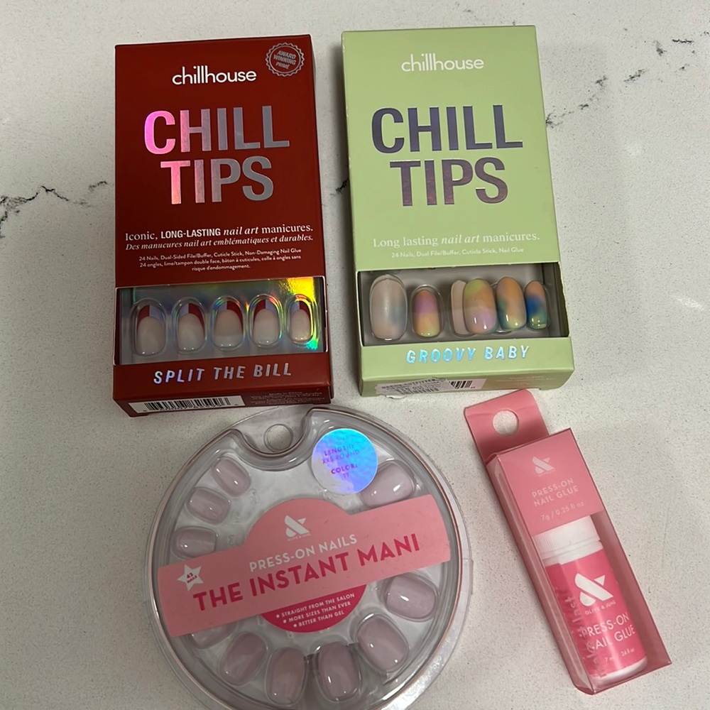 NEW CHILL TIPS OLIVE & JUNE THE INSTANT MANI Press On Nails Pack of 3